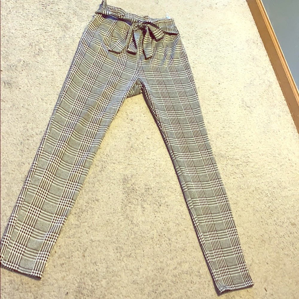 paperbag waist plaid skinny pants - Picture 2 of 2